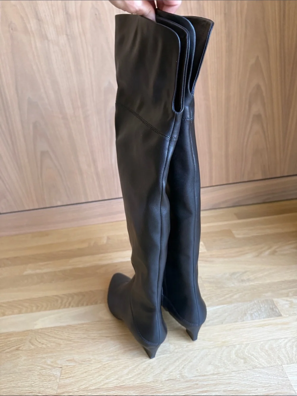 INTENTIONALLY BLANK Black Over-the-Knee Pointed Toe Boots